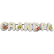 A handcrafted funeral tribute spells the word "GRANDPA" in a straight, horizontal line, photographed against a simple white background so that every detail of the flowers stands out clearly. Each capital letter is generously covered with tightly packed white chrysanthemums, the little blooms pressed shoulder to shoulder to create a plush, cushiony surface that suggests comfort and peace. Just beneath the blooms, a band of soft lavender ribbon traces the base of each letter, its cool pastel tone providing a gentle outline that helps define the shapes and adds a hint of colour without disturbing the calm, white expanse. The letters are secured along a dark green support bar, mostly concealed by the flowers but giving the arrangement a stable, joined-up presence, as though the family's memories are being held together. Thoughtfully placed accent sprays bring warmth and personality: on the 'G' and the 'D', deep red anthuriums shine with a waxy, heart-shaped finish, their golden spadices nestled within glossy green foliage. On the first 'A' and last 'A', lime-tinted orchids rest gracefully among fresh greenery, their delicate, sculpted petals adding softness and quiet sophistication. The overall mood is respectful and tender, the kind of tribute you might see delivered to a service in Southgate or arranged beside a memorial photo of a much-loved grandfather. It feels like a floral message spoken on behalf of the family, crafted with care by a local florist who understands how flowers can bring comfort, honour a life well lived, and offer one final, beautiful goodbye.